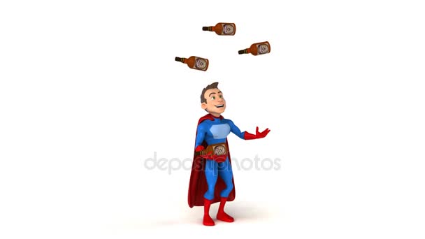 Супергерой жонглирует бутылками — стоковое видео