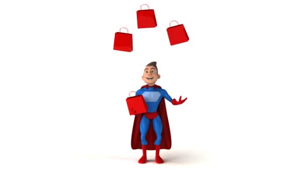 Super herói malabarismo com sacos — Vídeo de Stock
