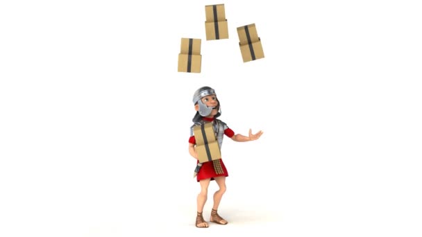 Roman soldier juggling with boxes — Stock Video