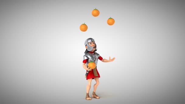 Roman soldier juggling with  oranges — Stock Video