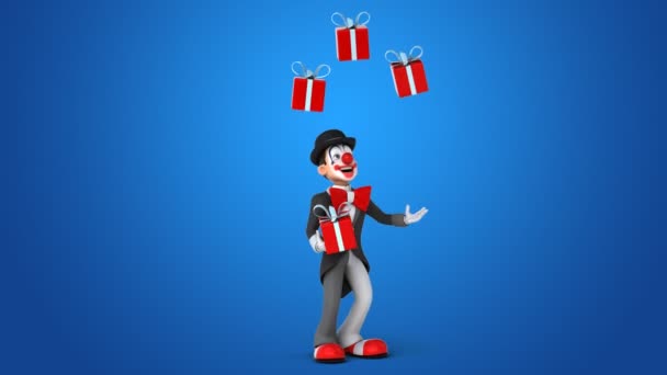 Clown juggling with gifts — Stock Video