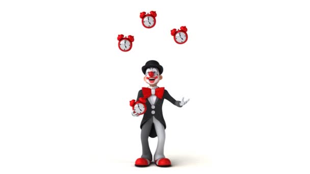 Клоун жонглирует часами — стоковое видео