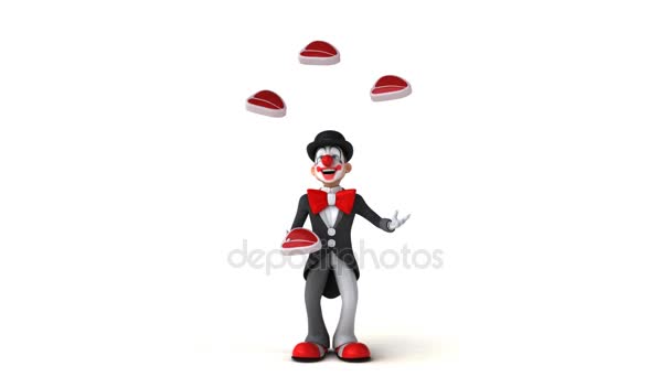 Clownen jonglerar med kött — Stockvideo