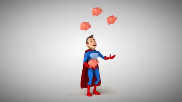 Superhero Bersenang Senang Bermain Main Dengan Celengan — Stok Video