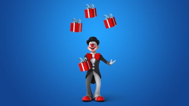 Payaso haciendo malabares con regalos — Vídeos de Stock