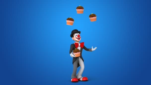 Clown jongliert mit Cupcakes — Stockvideo