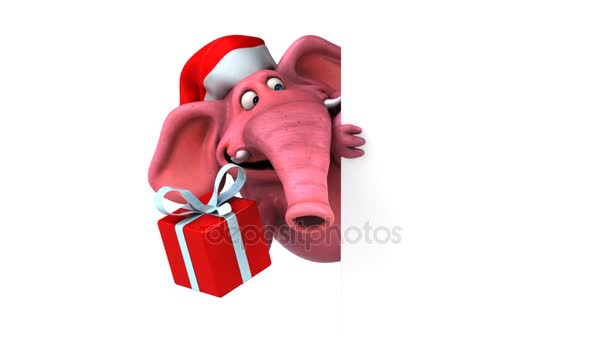 Elefante rosa en sombrero de Santa Claus — Vídeos de Stock