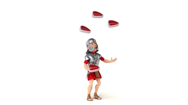 Roman soldier juggling with meat — Stock Video