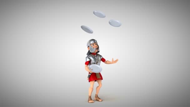 Soldado romano haciendo malabares con platos — Vídeo de stock