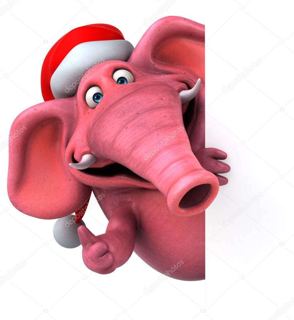 Pink elephant in santa claus hat 