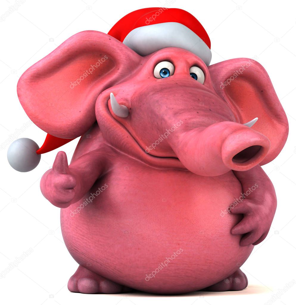 Pink elephant in santa claus hat 