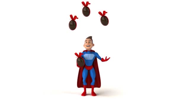 Superhero with  easter eggs — Stock Video