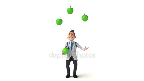 Médico malabares con manzanas — Vídeo de stock