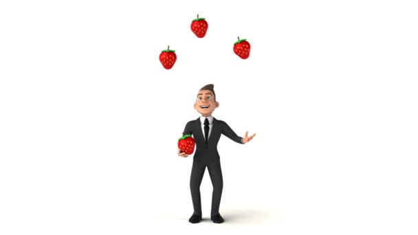 Businessman juggling with strawberries — Stock Video