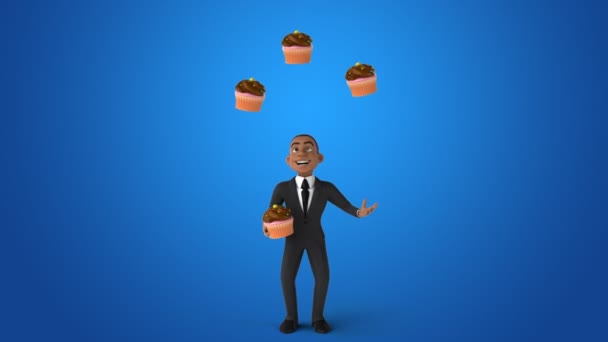 Бизнесмен жонглирует кексами — стоковое видео