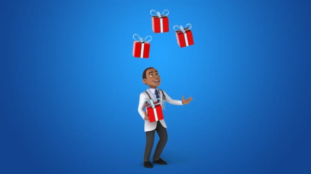 Doctor  juggling with presents — Stock Video