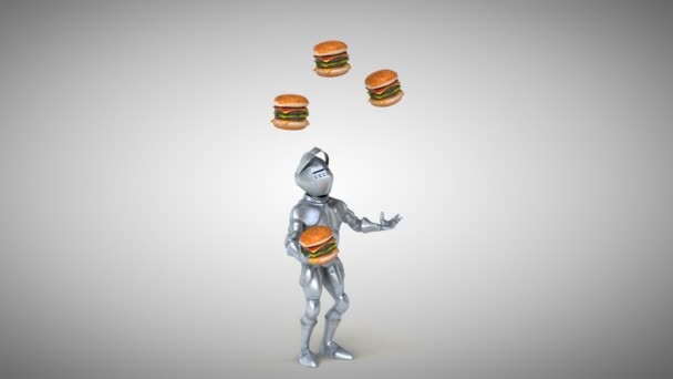 Chevalier juggling dengan hamburger — Stok Video