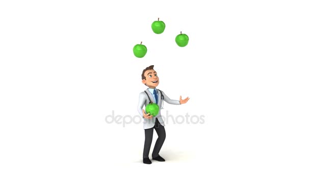 Médico malabares con manzanas — Vídeos de Stock