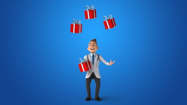 Doctor  juggling with presents — Stock Video