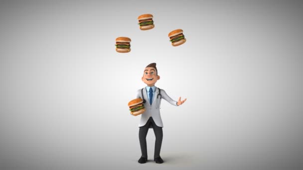 Medico giocoleria con hamburger — Video Stock