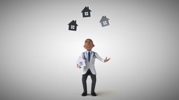 Arzt jongliert mit Häusern — Stockvideo