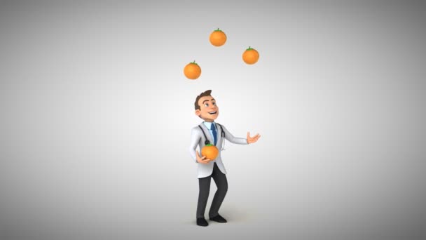 Médecin jonglant avec des oranges — Video