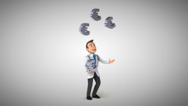 Läkare jonglering med euron tecken — Stockvideo