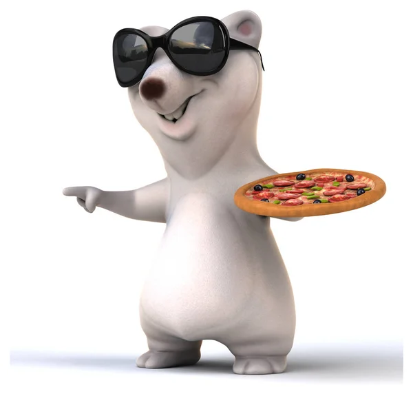 Веселий мультяшний персонаж з піцою — стокове фото