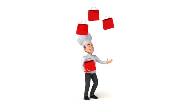 Персонаж шеф-повара жонглирует сумками — стоковое видео