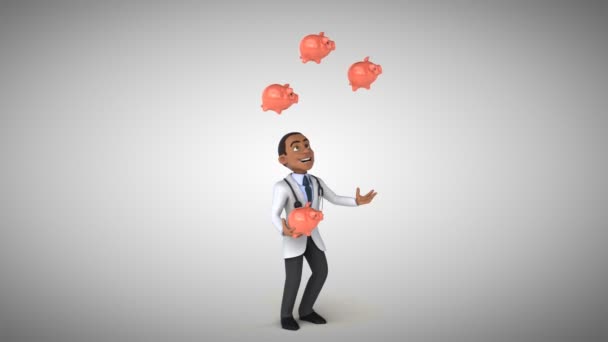 Doctor  juggling with   piggy banks — Stock Video