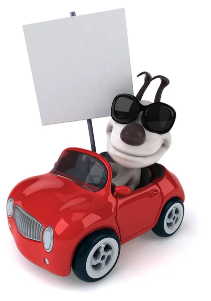 Personaje de dibujos animados con coche —  Fotos de Stock