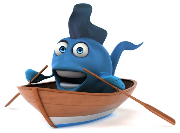 Cartoon character in boat — Stock Photo, Image