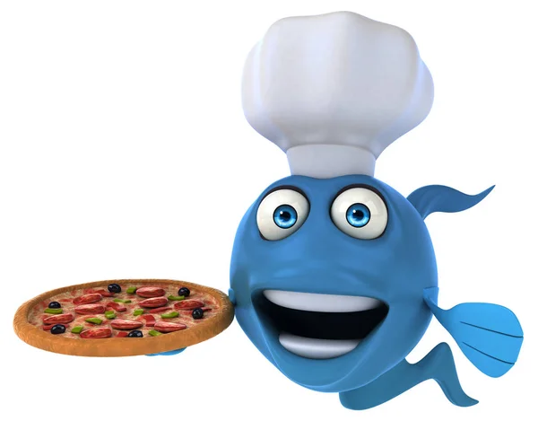 Divertido personaje de dibujos animados con pizza — Foto de Stock