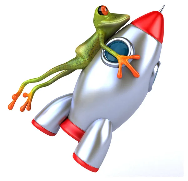 Fun frog with rocket — Stock Photo, Image