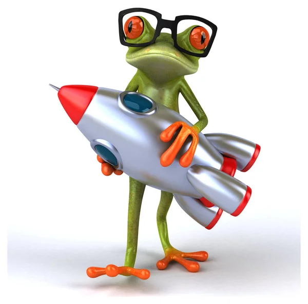 Fun frog with rocket — Stock Photo, Image