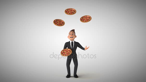 Hombre de negocios haciendo malabares con pizzas — Vídeos de Stock