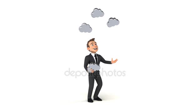 Hombre de negocios haciendo malabares con nubes — Vídeos de Stock