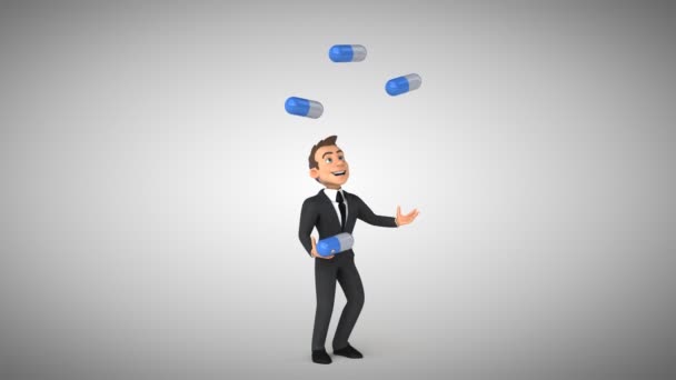 Podnikatel, žonglování s prášky — Stock video