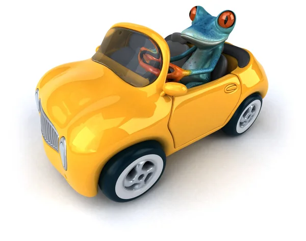 Kreslená postavička s autem — Stock fotografie