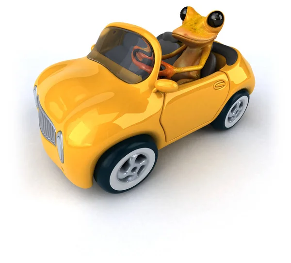 Personagem de desenho animado com carro — Fotografia de Stock