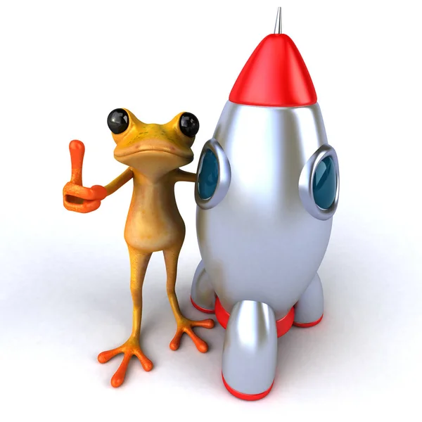 Веселая лягушка с ракетой — стоковое фото