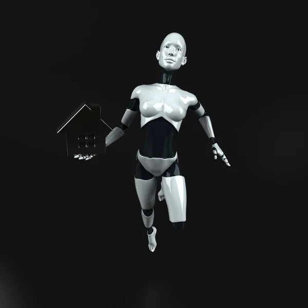 Robot çizgi film karakteri ev — Stok fotoğraf