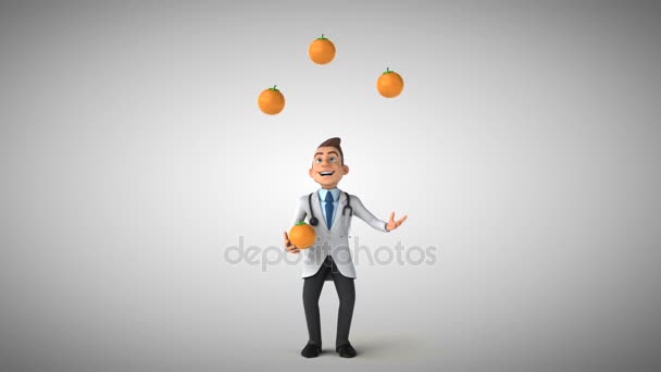 Médico malabares con naranjas — Vídeos de Stock