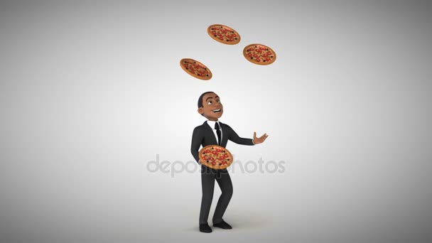 Uomo d'affari giocoleria con pizze — Video Stock