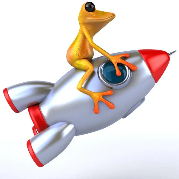 Fun frog with rocket — Stock Photo, Image