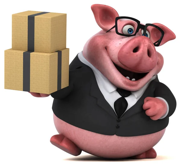 Fun cartoon character with boxes — Stock Photo, Image