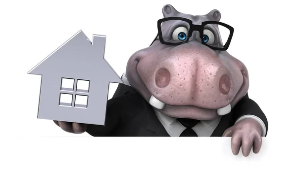 Fun cartoon character with house — Stock Photo, Image