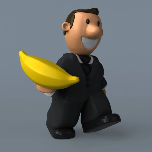 Fun cartoon character with banana — Stock Photo, Image