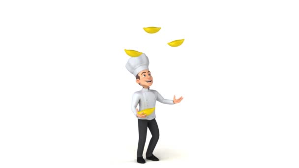 Chef character juggling with bananas — Stock Video