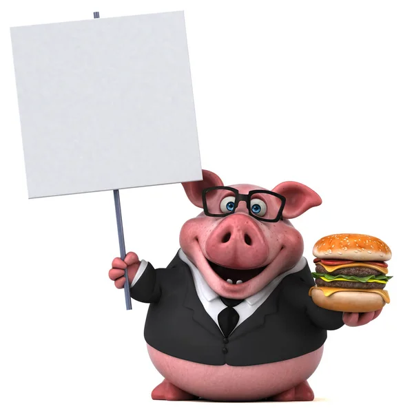 Funny cartoon character with hamburger — Stock Photo, Image